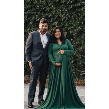 Saslax Pregnancy Dresses for Photography, Maternity Off Shoulders Long Sleeve Half Circle Gown for Baby Shower Photo Props Dress Green 131 Medium