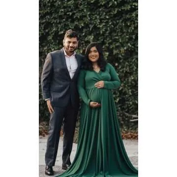 Saslax Pregnancy Dresses for Photography, Maternity Off Shoulders Long Sleeve Half Circle Gown for Baby Shower Photo Props Dress Green 131 Medium