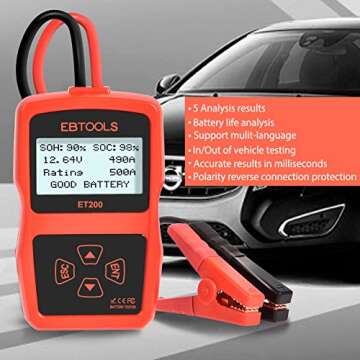 EBTOOLS Car Battery Tester - 12V Digital Analyzer for Accurate Diagnostics
