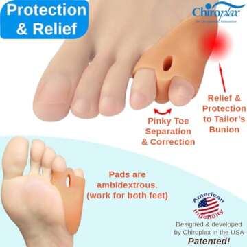 Chiroplax Tailor's Bunion Corrector Pads Bunionette Pain Relief Pinky Little Toe Straightener Separator Cushion Splint Protector Shield Spacer Cover Guard (4 Pads, Shims -Small)