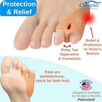 Chiroplax Tailor's Bunion Corrector Pads Bunionette Pain Relief Pinky Little Toe Straightener Separator Cushion Splint Protector Shield Spacer Cover Guard (4 Pads, Shims -Small)