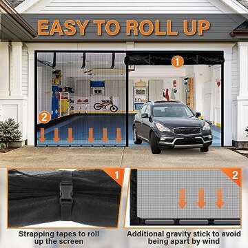 Garage Door Screen for 2 Car 16x7FT - Magnetic Closure, Reinforced Fiberglass Mesh, Heavy Duty Weigh...