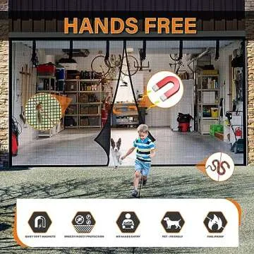 Garage Door Screen for 2 Car 16x7FT - Magnetic Closure, Reinforced Fiberglass Mesh, Heavy Duty Weighted Bottom, Hands-Free Operation, Easy Assembly & Pass-Through