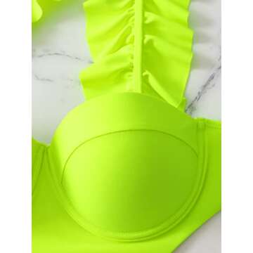 WDIRARA Women's Ruffle Trim Tie Side One Shoulder Backless One Piece Swimsuit Lime Green M