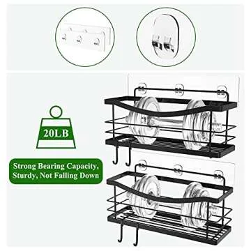 ODesign Large Shower Caddy with Removable 4 Hooks Adhesive Shower Shelf Basket No Drilling Rustproof SUS304 Kitchen Spice Racks Bathroom Storage Organizer - 2 Pack (Black)