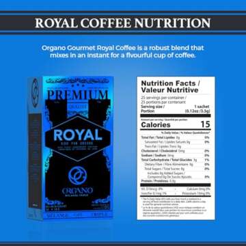 ORGANO Royal Black Medium Dark Roast Instant Coffee with Mushrooms