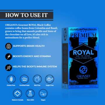 ORGANO Royal Black Medium Dark Roast Instant Coffee with Mushrooms