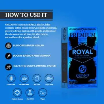 ORGANO Royal Black Medium Dark Roast Instant Coffee with Mushrooms