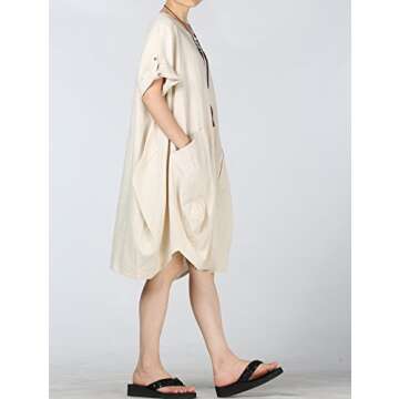 Minibee Women's Ruffle Oversize Casual Midi Dresses with Pockets (L, Beige)