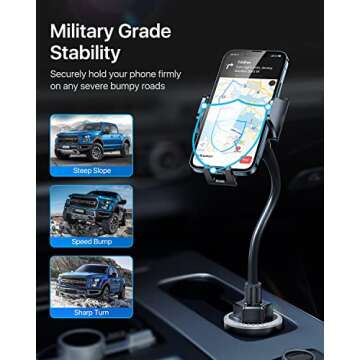 andobil Upgraded Cup Phone Holder, Military-Grade Cup Holder Mount with Adjustable Solid Long Goosen...