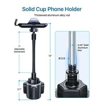 andobil Upgraded Cup Phone Holder, Military-Grade Cup Holder Mount with Adjustable Solid Long Gooseneck & Quick Swivel Cup Phone Holder for Your Car Truck Compatible with iPhone Samsumg