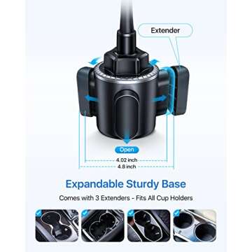 andobil Upgraded Cup Phone Holder, Military-Grade Cup Holder Mount with Adjustable Solid Long Gooseneck & Quick Swivel Cup Phone Holder for Your Car Truck Compatible with iPhone Samsumg