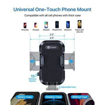 andobil Upgraded Cup Phone Holder, Military-Grade Cup Holder Mount with Adjustable Solid Long Gooseneck & Quick Swivel Cup Phone Holder for Your Car Truck Compatible with iPhone Samsumg