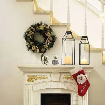 Lanterns Decorative Outdoor 2PCS Living Room Decor Lantern Black Metal Lantern Front Porch Decor Lanterns Decor Indoor with LED Candle Lanterns Decor No Glass for Indoor Outdoor (Small&Large, 2Pcs)