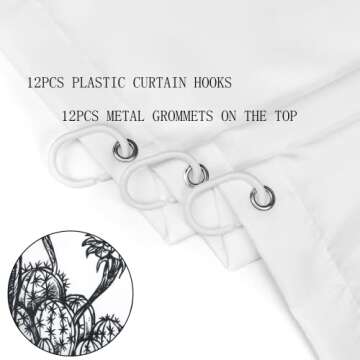 LB Black and White Shower Curtain Tropical Cactus Vintage Plant Shower Curtains for Bathroom Desert Prickly Succulent Saguaro Shower Curtain Set with Hooks,72x 72 Inch Waterproof Fabric