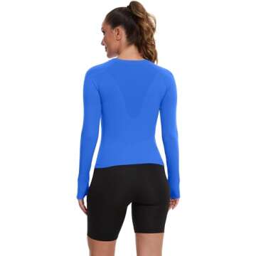 MathCat Seamless Workout Shirts for Women, Long Sleeve Workout Tops for Women, Yoga Sports Athletic Gym Tops Lakeblue