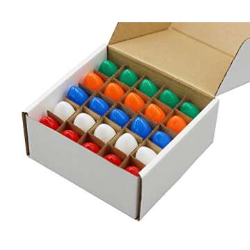Creative Hobbies 25 Pack C7 Multicolor Christmas Light Bulbs - 7W Steady Burning Incandescent, Ceram...