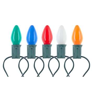 Creative Hobbies 25 Pack C7 Multicolor Christmas Light Bulbs - 7W Steady Burning Incandescent, Ceramic Multicolor, Nickel Plated Candelabra Base, Extended Life