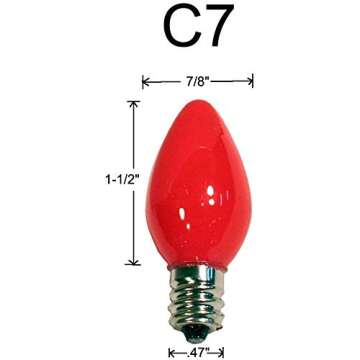 Creative Hobbies 25 Pack C7 Multicolor Christmas Light Bulbs - 7W Steady Burning Incandescent, Ceramic Multicolor, Nickel Plated Candelabra Base, Extended Life