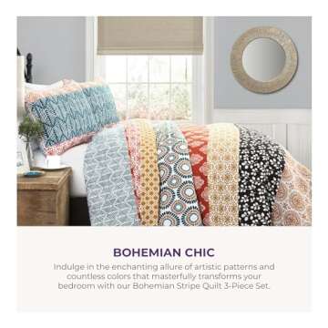 Lush Decor Bohemian Stripe Reversible Cotton Quilt Set, 3 Piece Set, King, Turquoise & Orange - Boho...