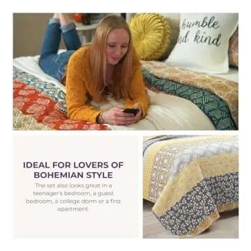 Lush Decor Bohemian Stripe Reversible Cotton Quilt Set, 3 Piece Set, King, Turquoise & Orange - Boho Bedding Set - Bold & Colorful - Striped Quilt - Maximalist & Boho Bedroom Decor