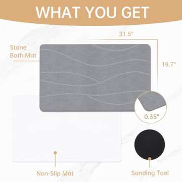 THMINS Extra Large Non-Slip Stone Bath Mat - Versatile & Quick Drying