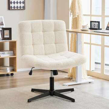 Furnimart Wide Armless Desk Chair No Wheels, Mid Back Swivel Criss Cross Chair for Home Office, Height Adjustable Wide Seat Home Office Task Chairs (Faux Fur White)