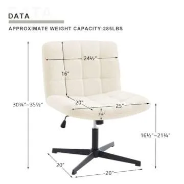 Furnimart Wide Armless Desk Chair No Wheels, Mid Back Swivel Criss Cross Chair for Home Office, Height Adjustable Wide Seat Home Office Task Chairs (Faux Fur White)