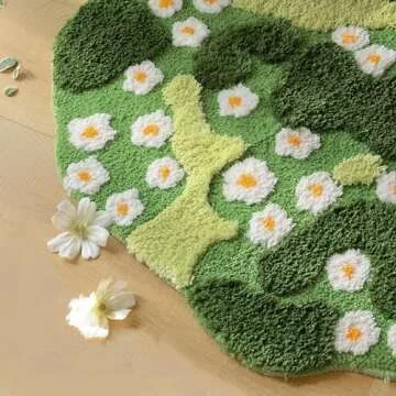 YIKUSH Plush Green Floral Bath Mat Non-Slip for Home