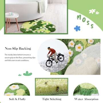 YIKUSH Plush Green Floral Bath Mat Non-Slip for Home