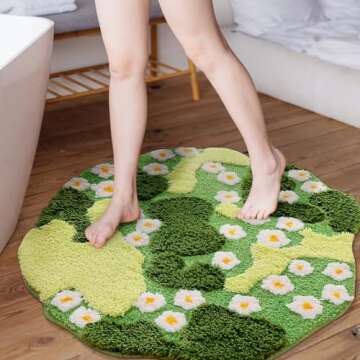 YIKUSH Plush Green Floral Bath Mat Non-Slip for Home
