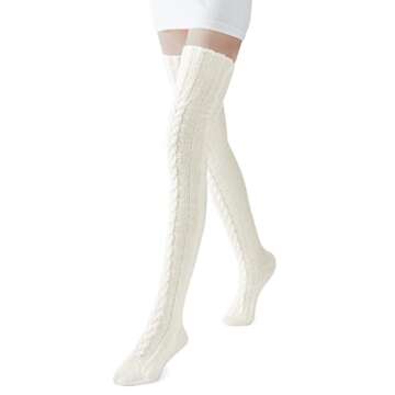 Pcavin Women's Thigh High Socks Over the Knee Cable Knit Boot Socks - Long Warm Fashion Leg Warmers ...