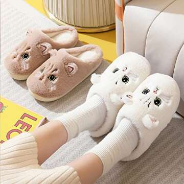 LAVAU Cute Cat Slippers - Cozy Animal House Slides for Women