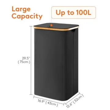 Lifewit 100L Laundry Basket with Lid and Bamboo Handles