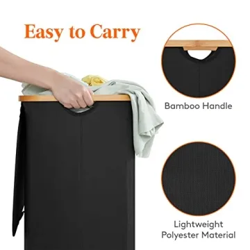 Lifewit 100L Laundry Basket with Lid and Bamboo Handles
