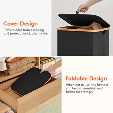 Lifewit 100L Laundry Basket with Lid and Bamboo Handles