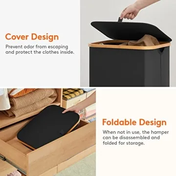 Lifewit 100L Laundry Basket with Lid and Bamboo Handles