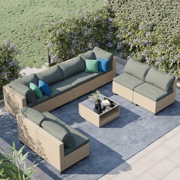 Aug-guan 9-Piece Patio Furniture Set, All-Weather Boho Outdoor Conversation Set Sectional Sofa with ...