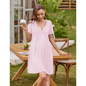 Ékouaer Nursing Nightgown Comfortable Maternity Dress