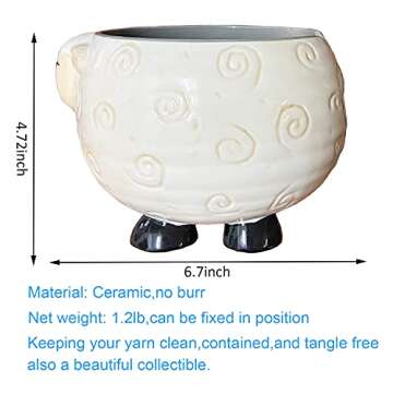 Weabetfu Sheep Ceramic Yarn Bowl Knitting Yarn Bowl Handmade Craft Knitting Bowls Crocheting and Knitting Supplies Organizer,Perfect for Mother's Day and Christmas Gift