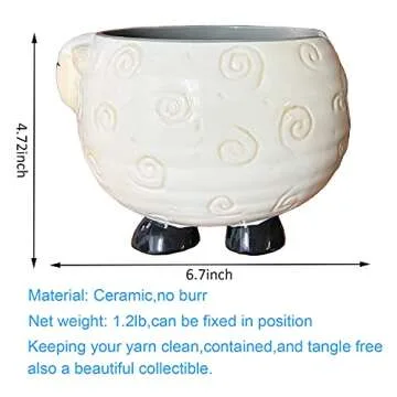 Weabetfu Sheep Ceramic Yarn Bowl Knitting Yarn Bowl Handmade Craft Knitting Bowls Crocheting and Knitting Supplies Organizer,Perfect for Mother's Day and Christmas Gift