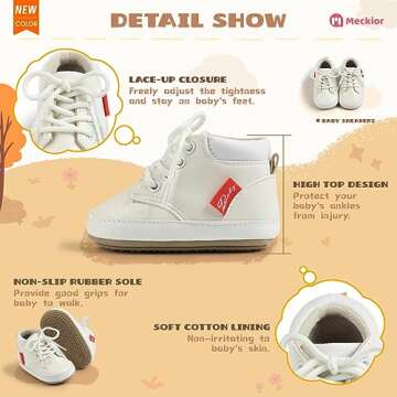 Meckior Toddler Baby Boys Girls High Tops Ankle Sneakers Soft Anti-Slip Sole PU Leather Moccasins Infant Newborn Prewalker First Walking Crib Shoes