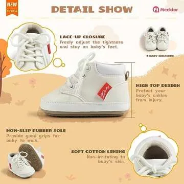 Meckior Toddler Baby Boys Girls High Tops Ankle Sneakers Soft Anti-Slip Sole PU Leather Moccasins Infant Newborn Prewalker First Walking Crib Shoes