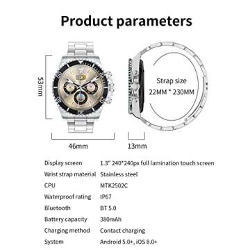 Smart Watch for Android Phones Answer Make Calls SMS Reminder Smartwatch Compatible iPhone Bluetooth Stainless Steel Fitness Watch Men Smart Watches for Men Reloj Inteligente