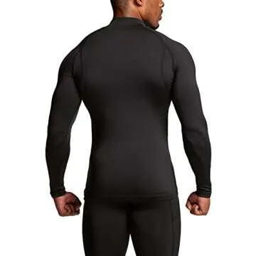 TSLA Men's Thermal Long Sleeve Compression Shirts, Mock/Turtleneck Winter Sports Running Base Layer Top, Core 2pack Mock Shirts Black/Black, Large