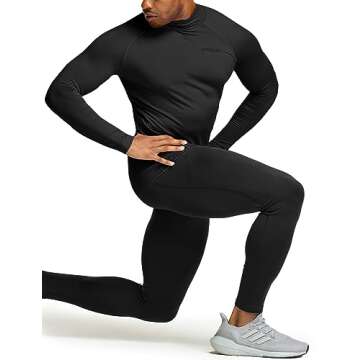 TSLA Men's Thermal Long Sleeve Compression Shirts, Mock/Turtleneck Winter Sports Running Base Layer Top, Core 2pack Mock Shirts Black/Black, Large