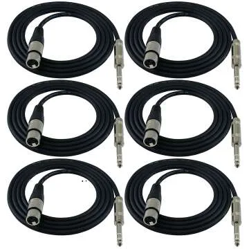 6ft XLR Female to 1/4" TRS Patch Cables - 6 Pack