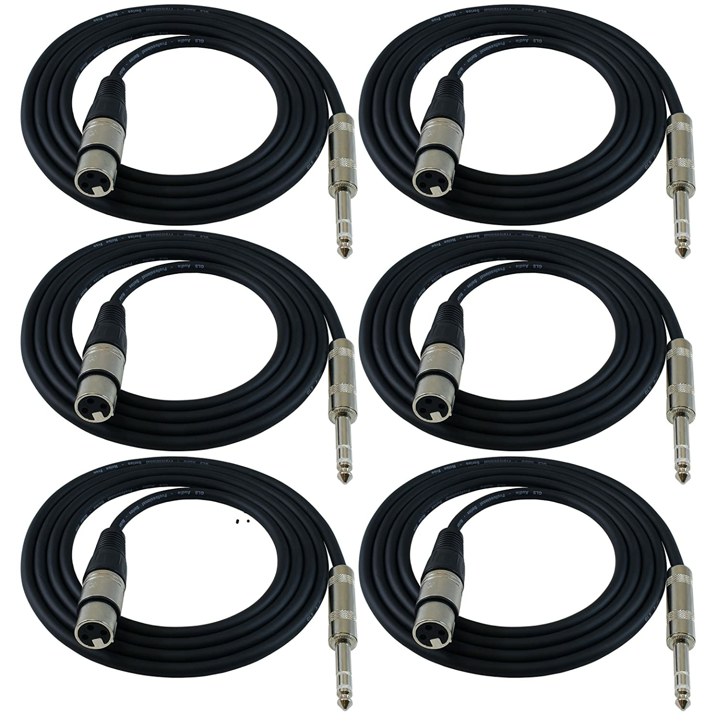 6ft XLR Female to 1/4" TRS Patch Cables - 6 Pack