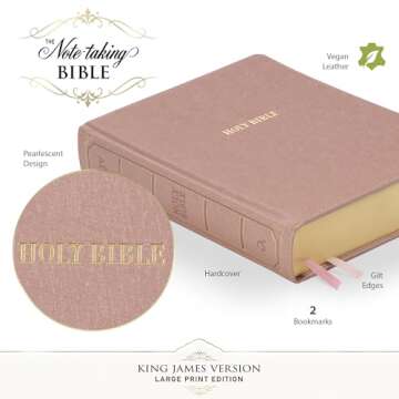 KJV Holy Bible, Large Print Note-taking Bible, Faux Leather Hardcover - King James Version, Rose Gol...