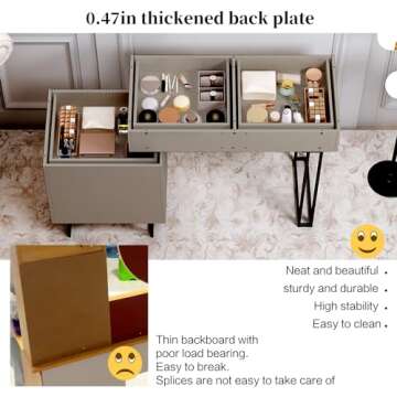 Ieejdn Makeup Vanity Desk with Cloud Lighted Mirror with Power Outlet and LED Strip, 3 Color Lightin...